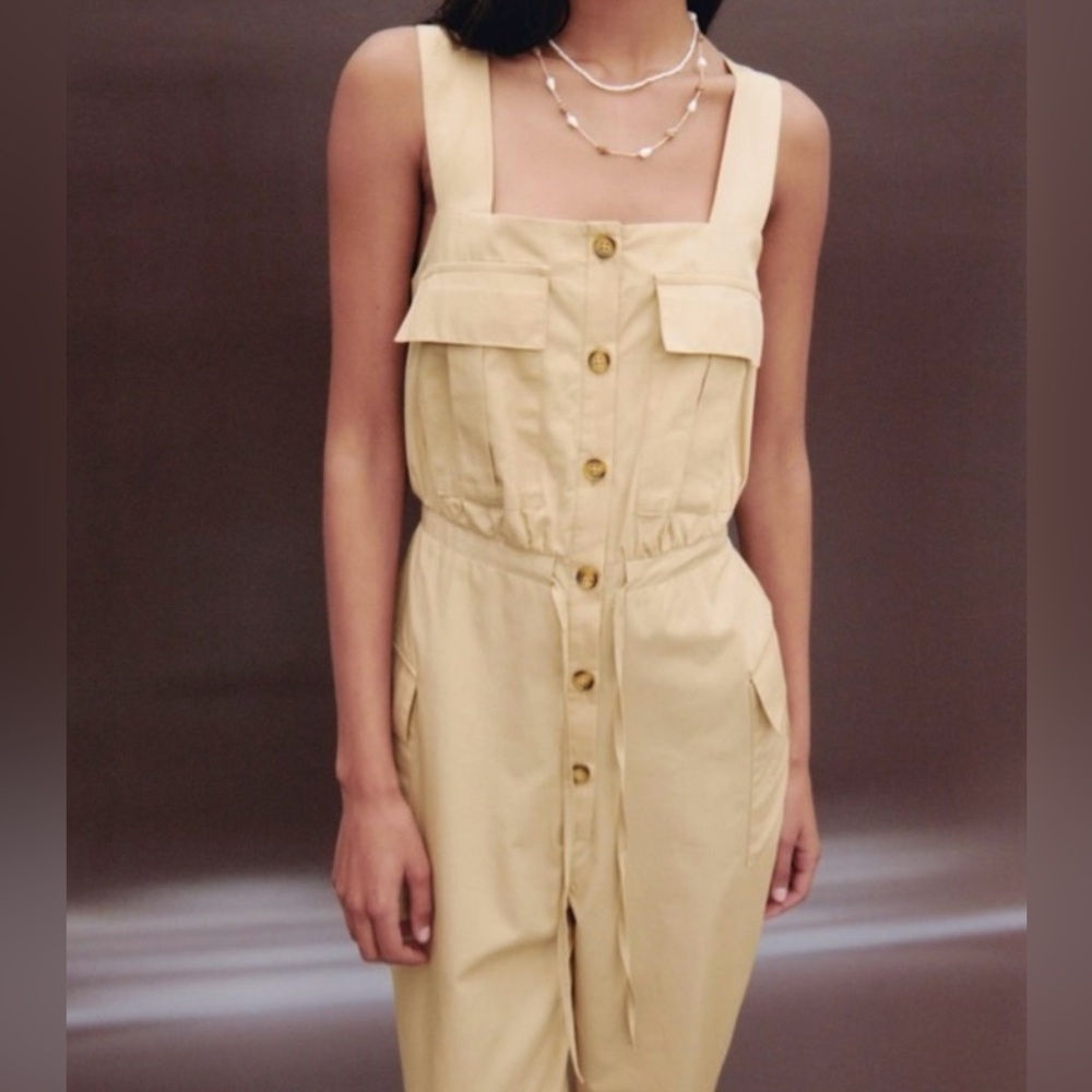 ZARA Women Romper Overall Cargo Full Length Long Jumpsuit Pocket Belted Size M